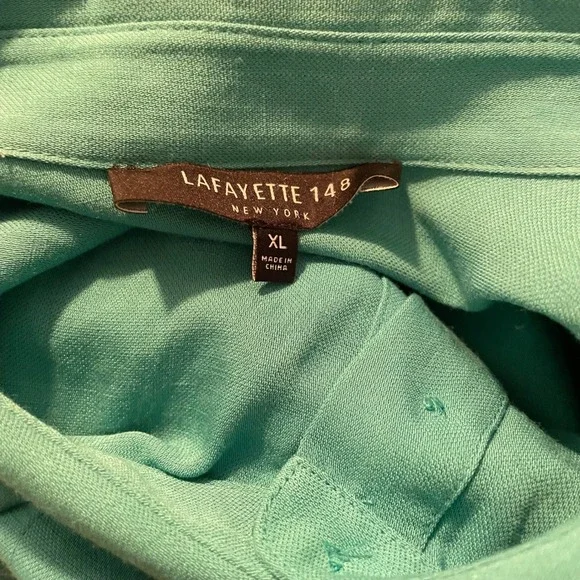 Lafayette 148 New York Women Tunic Silk Linen Top Button XL Teal Green Lagenlook - Picture 5 of 6